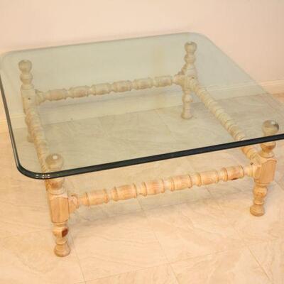 Lot #37: Vintage Heavy Glass Top Coffee Table 