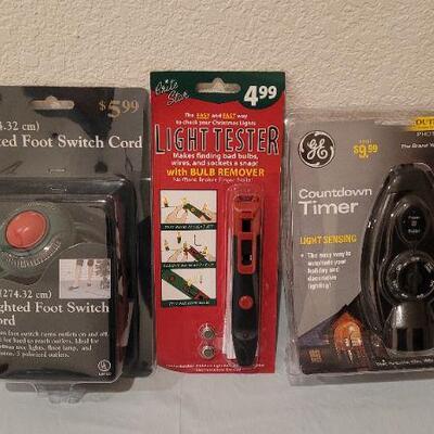 Lot 341: Assorted NEW Utility Tools (Switch Cord, Light Tester, Countdown Timer)