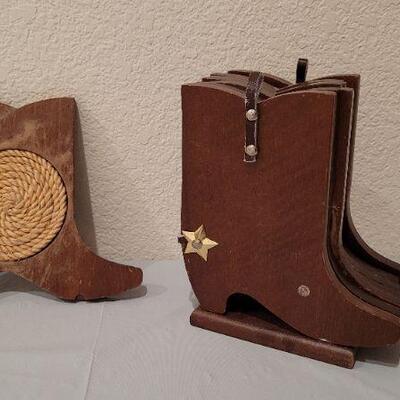 Lot 347: Western Themed Cowboy Boot Coaster Set 