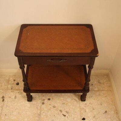 Lot #40: Vintage Wooden Side Table with Wheels 