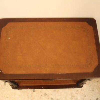 Lot #40: Vintage Wooden Side Table with Wheels 