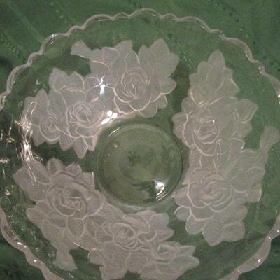 #56 Glass Serving bowl with rose design- NEW condition