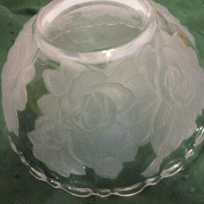 #56 Glass Serving bowl with rose design- NEW condition