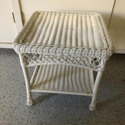 Lot 16 - Wicker Rolling Unit & Small Table