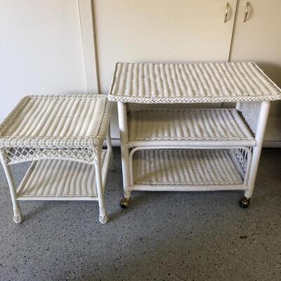 Lot 16 - Wicker Rolling Unit & Small Table