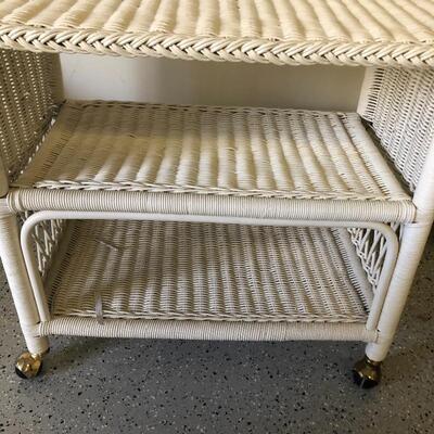 Lot 16 - Wicker Rolling Unit & Small Table