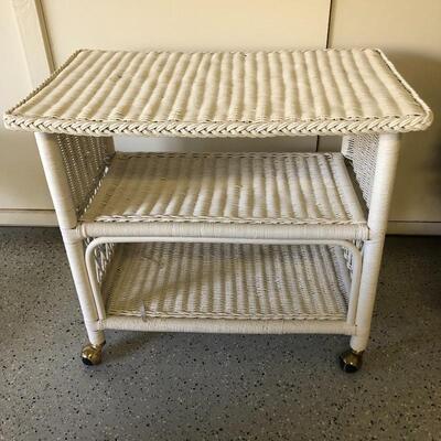 Lot 16 - Wicker Rolling Unit & Small Table