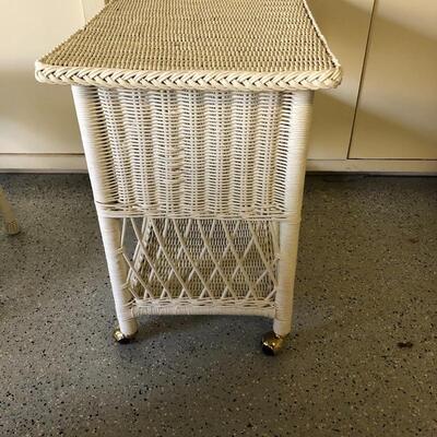 Lot 16 - Wicker Rolling Unit & Small Table