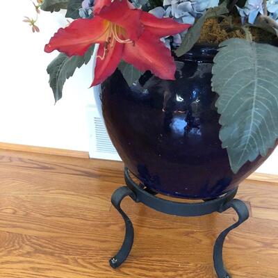 Lot 21 - Large Plum Colored Planter With Faux Floral