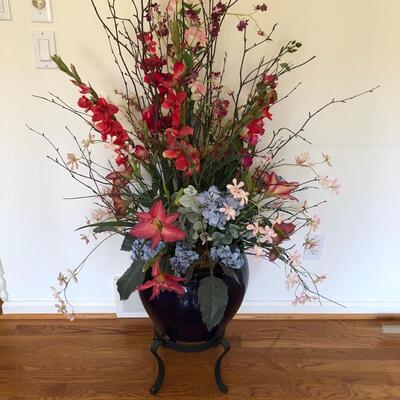 Lot 21 - Large Plum Colored Planter With Faux Floral