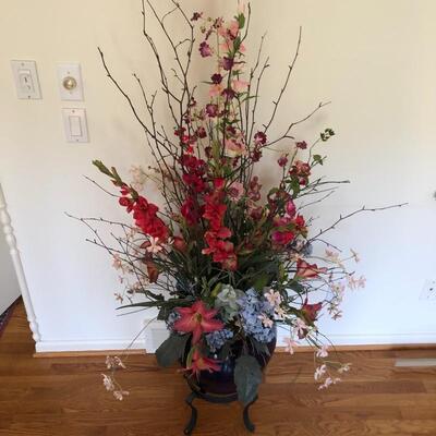Lot 21 - Large Plum Colored Planter With Faux Floral