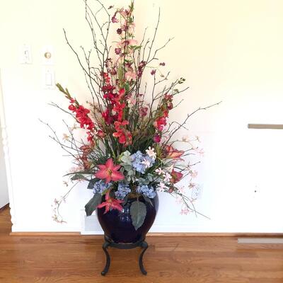 Lot 21 - Large Plum Colored Planter With Faux Floral