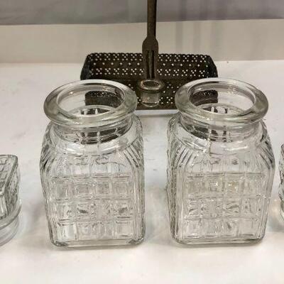 Vintage Jelly Jam Olive Pickle Relish Metal Caddy with Two Jars