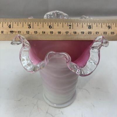 Vintage Pink Ombre Ruffled Art Glass Vase