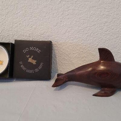 Lot 9: Wood Dolphin Deco and New Deco Small Bowl