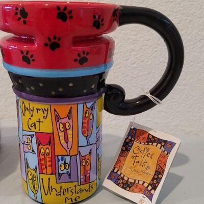Lot 20: (2) New CAT THEME Coffee Beverage Mugs