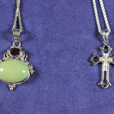 LOT#V253: Pair of Marked Sterling Chains & Pendants [10.9g]