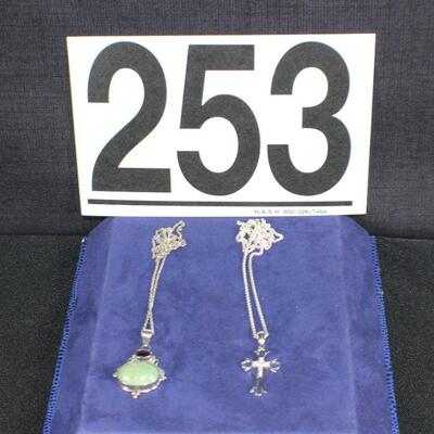 LOT#V253: Pair of Marked Sterling Chains & Pendants [10.9g]
