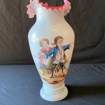 LOT#Y258: Painted Opaline Vase Lot #1