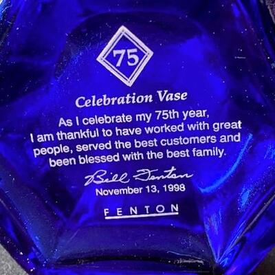 LOT#G292: Signed 75 Anniversary Fenton Vase