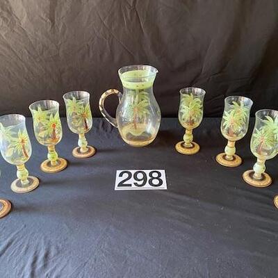 LOT#G298: 9 Piece Painted Lemonade/Tea Set