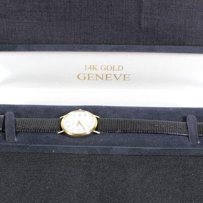LOT#T375: Men's NOS Stamped 14K Geneve Quartz Watch