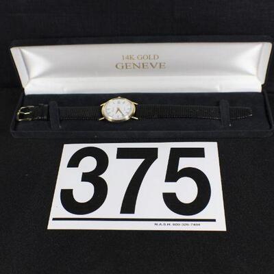 LOT#T375: Men's NOS Stamped 14K Geneve Quartz Watch