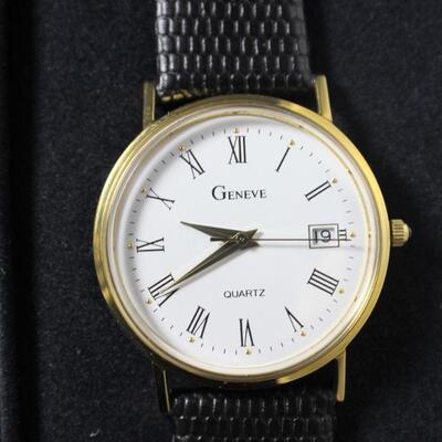 LOT#T375: Men's NOS Stamped 14K Geneve Quartz Watch