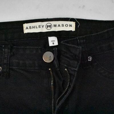 3 pairs Women's Jeans: Black 1822 sz 8, Navy VIP sz 7/8, Black Ashley Mason sz 9