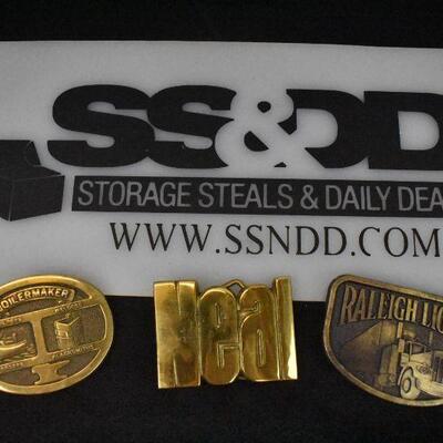 3 Brass Belt Buckles: Boilermaker, Neal, & Raleigh Lights