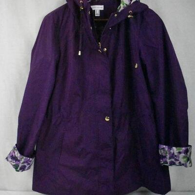 Purple & Floral Rain Jacket Windbreaker by Susan Graver, size Medium