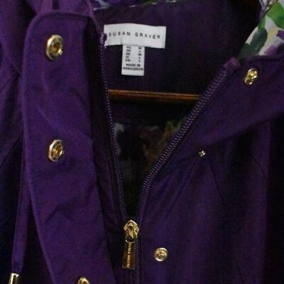 Purple & Floral Rain Jacket Windbreaker by Susan Graver, size Medium