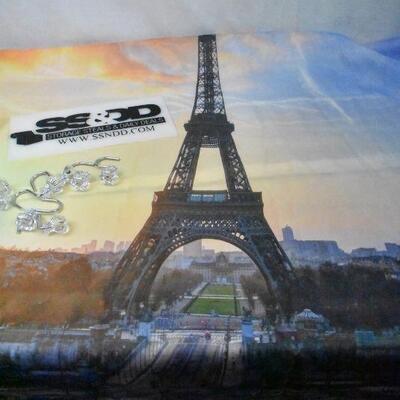 Paris Eiffel Towel Fabric Shower Curtain with 12 Hooks. Very Clean