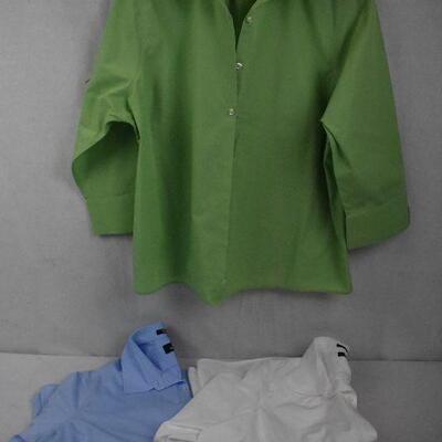 3 Women's Button Up Shirts by Lands End. Green, Blue & White size 18