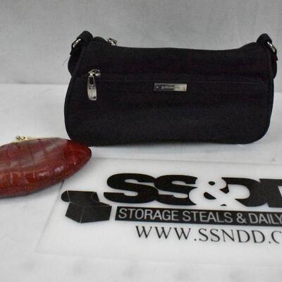 2 pc Black Handbag Purse & Red Eel Skin Coin Purse