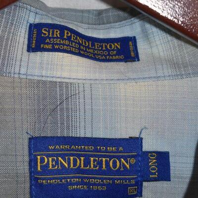 Pendelton 100% Wool Men's Button Up Long Sleeve Shirt, XL Long, Blue/Gray Plaid