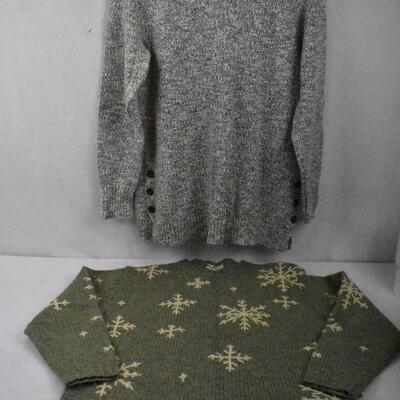 2 Women's Sweaters Size Medium: Blue/Purple/Gray & Green with Snowflakes