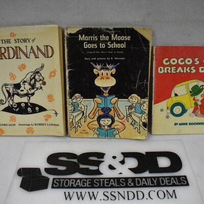 3 Vintage Kids Books: Gogo's Car Breaks Down, Morris Goes to School, & Ferdinand