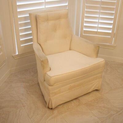 Lot #41: Vintage White Tufted Back Armchairs 
