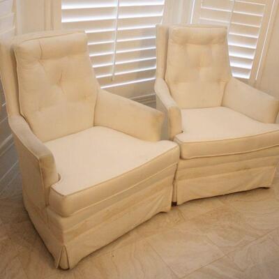 Lot #41: Vintage White Tufted Back Armchairs 