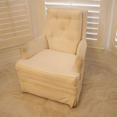 Lot #41: Vintage White Tufted Back Armchairs 