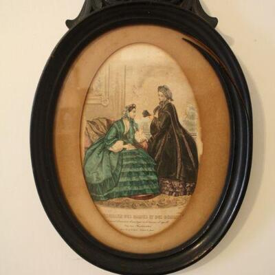 Lot #45: French Antique Print in Oval Frame by Anis Toud 
