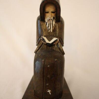 Lot #49: Vintage Hand Carved Wooden Monk | Priest | Jesuit Bookend Made in Mexico