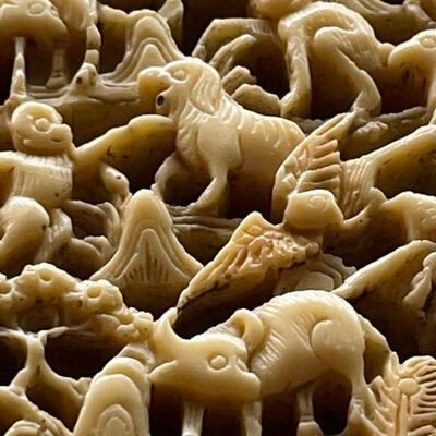 Oriental carving, Moneys, Ox, Birds, Flowers