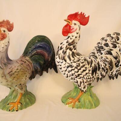 Lot #52: 2 PC LOT of Vintage Ceramic Hand Painted Roosters Made in Italy and Taiwan 