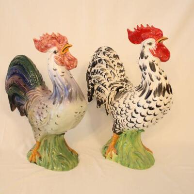 Lot #52: 2 PC LOT of Vintage Ceramic Hand Painted Roosters Made in Italy and Taiwan 