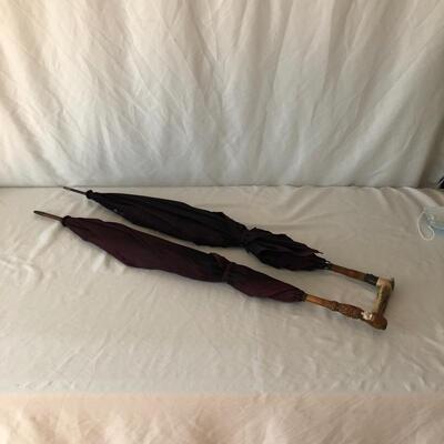 Lot 32 - Pair of Carved Handled Umbrellas 