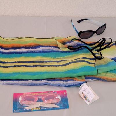 Lot 82: New Bathing Suit Cover Up, Sunglasses and Swim Goggles 