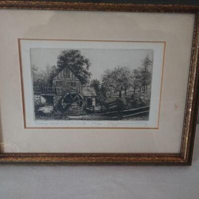 Jenny Gristmill etching-Plymouth-signed Leonard H. Mersky 