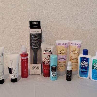 Lot 123: Bath/Shower Shampoos & Condioners (all are either full or +75% full) and Hair Brush